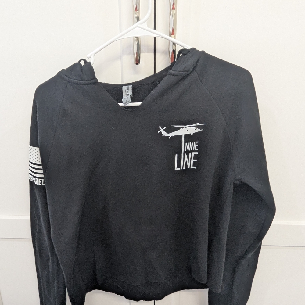 Women's Cropped Nine Line Black Hoodie